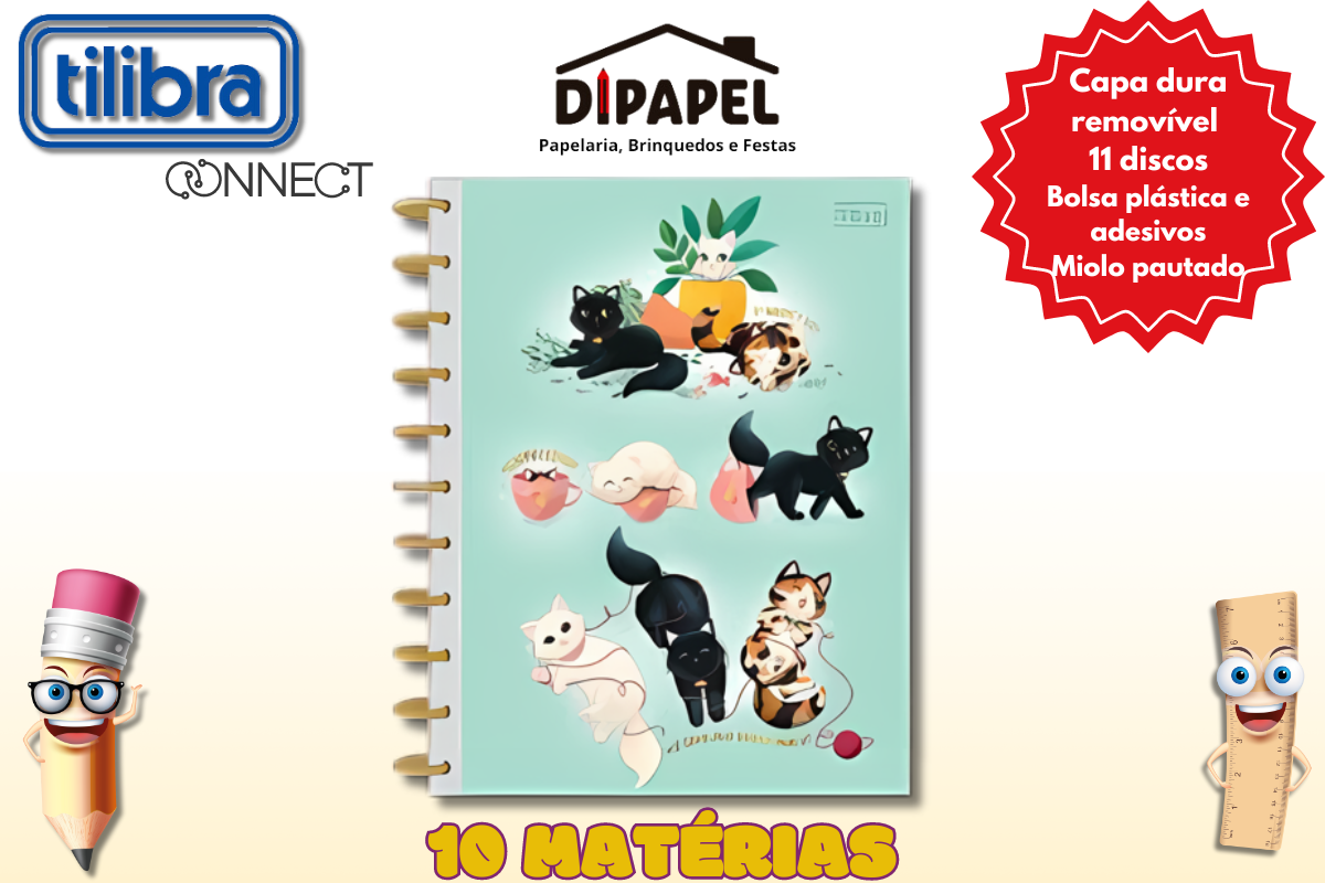 Caderno Tilidisco Purrfect Cats Connect - Tilibra